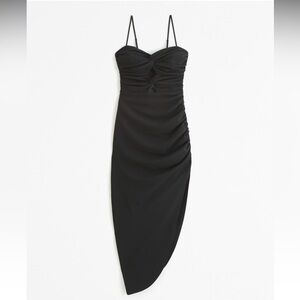 Abercrombie & Fitch Ruched Front Cutout Asymmetrical Midi Dress